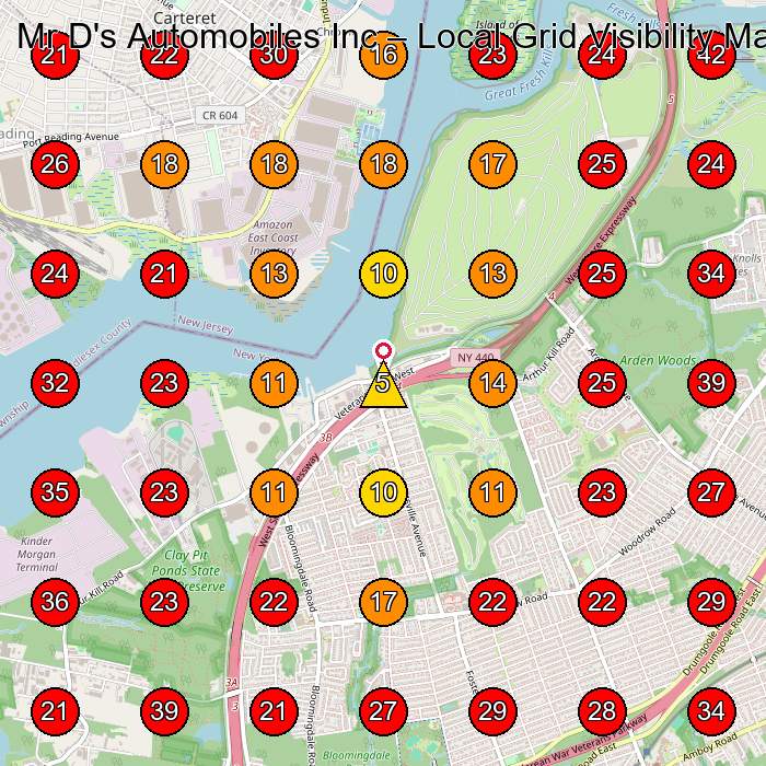 Mr D's Automobiles Inc GeoGrid visibility map for Used Car Dealer in Staten Island
